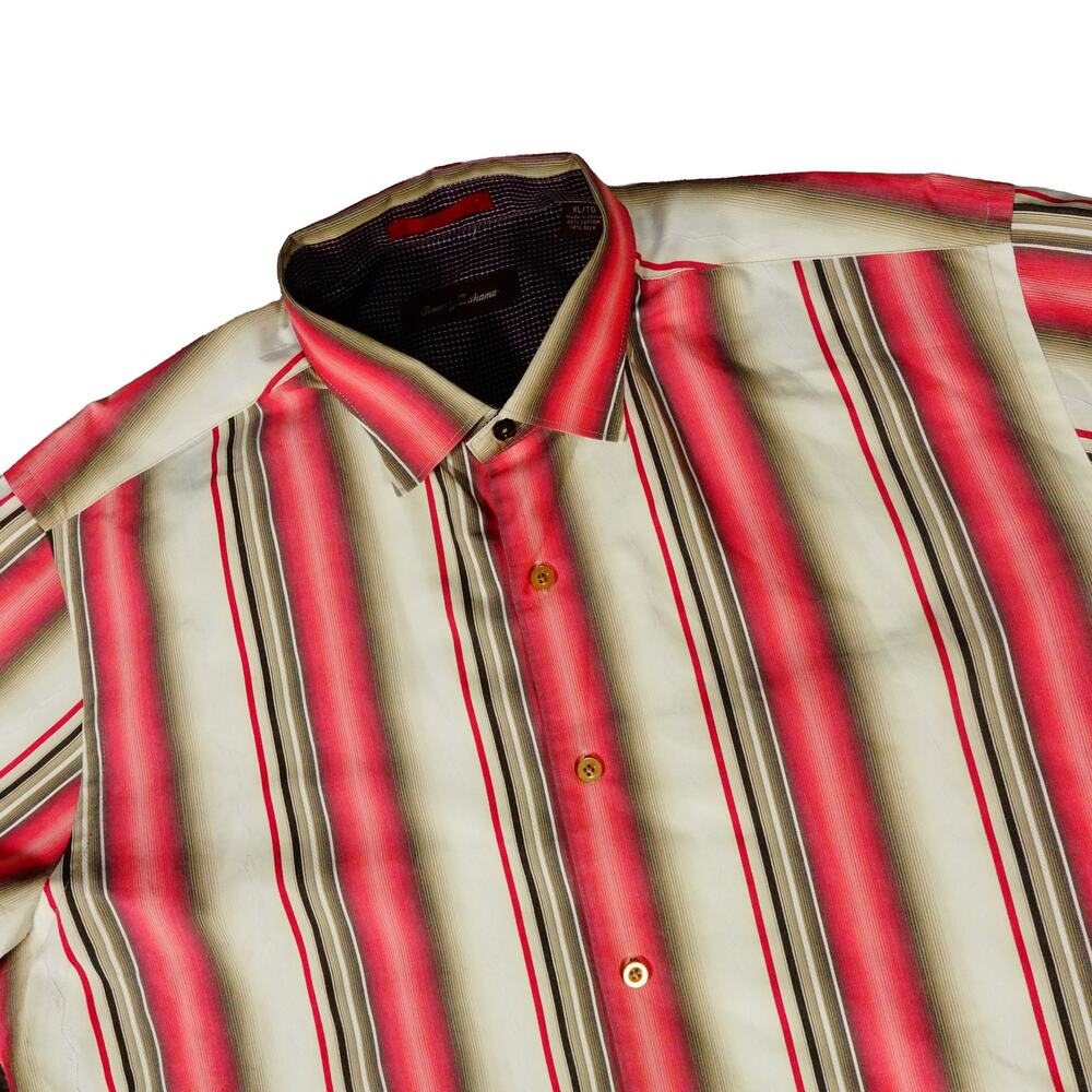 Tommy Bahama Silk Striped Cotton Blend Breathable Long Sleeve Shirt Men's XL